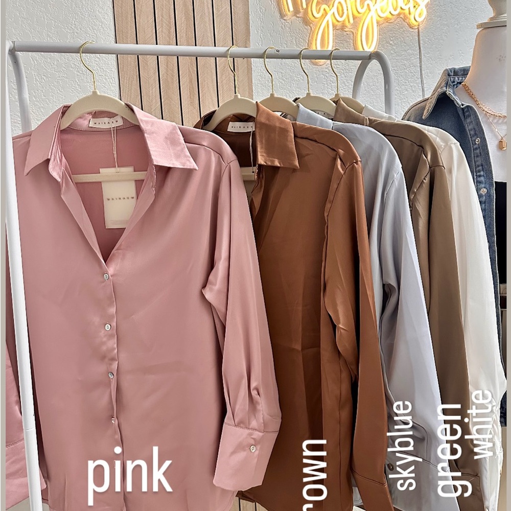 Silk button up shirt-brown